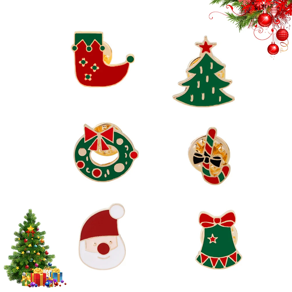 6 Pcs Christmas Brooches Festive Fashion Cartoon Boutonnieres for Sweater Clothes |