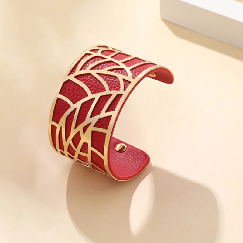 Широкие браслеты из искусственной кожи для женщин золотистые и Серебристые