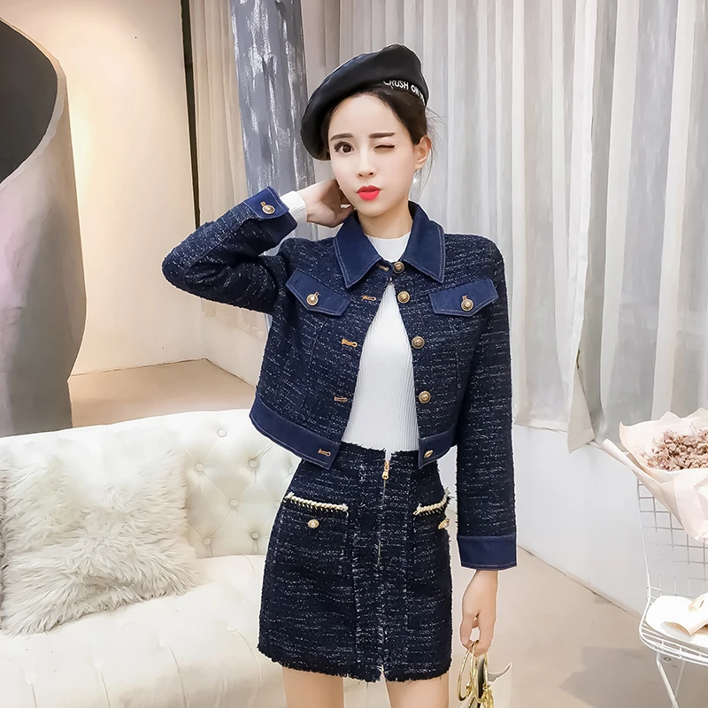 Женский комплект из 2 предметов на осень 2020 модный однобортный твидовый короткий