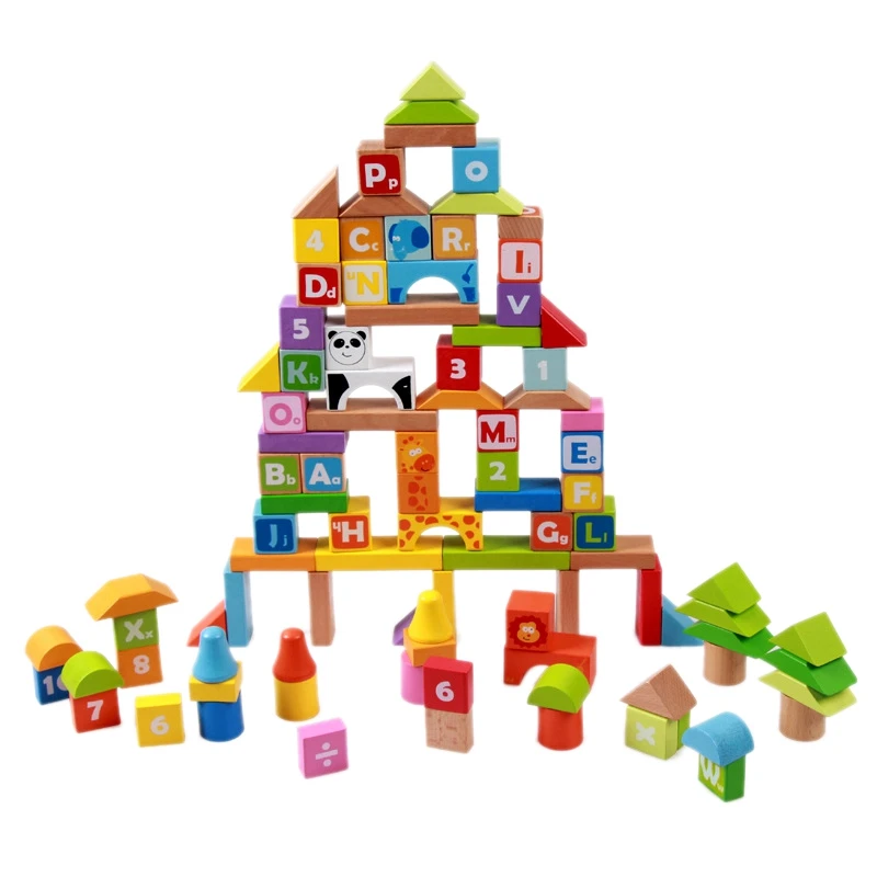 

Wooden Building Blocks Set 110 Pieces Child Stacking Block Alphabet Letters, Counting & Shape Building Block Set for Kid