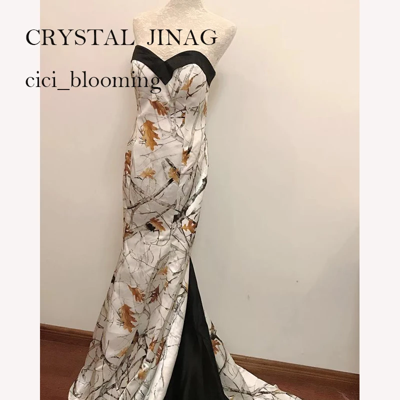 

White Camo Mermaid Dresses Sweetheart Neckline Court Train Lace-up Back Real Image