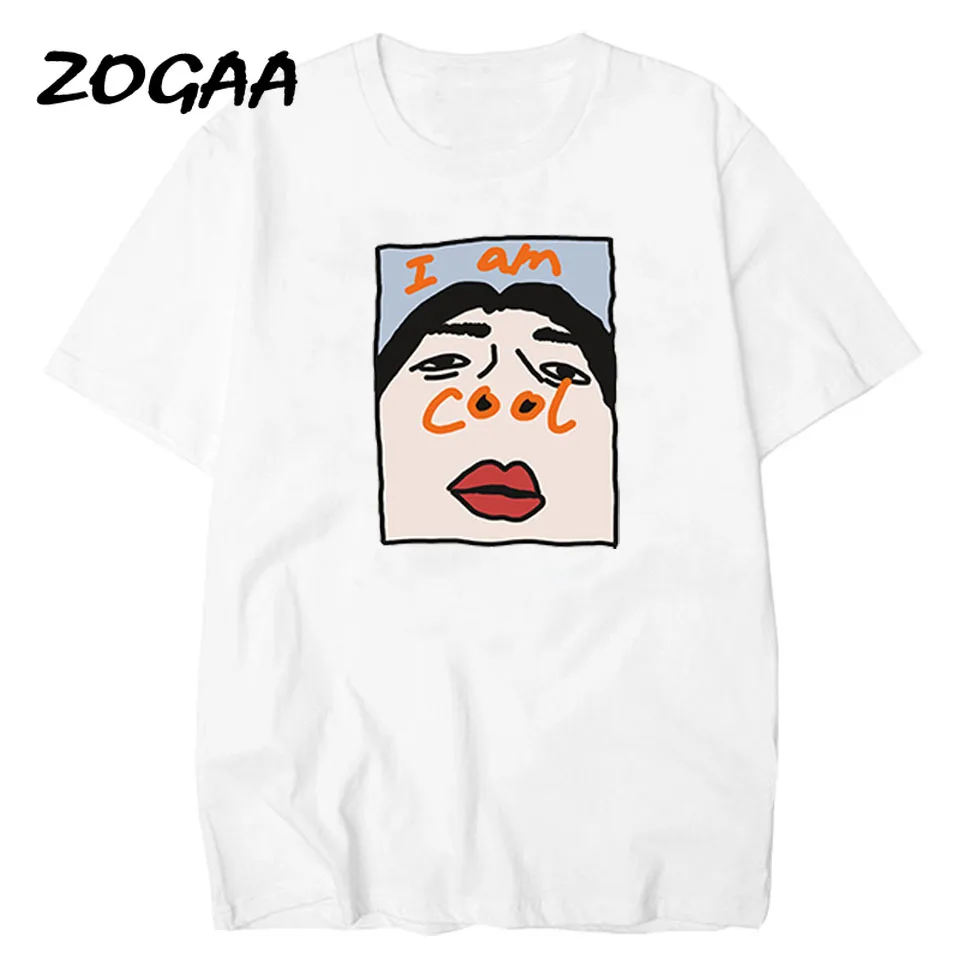 ZOGAA I Am Cool забавная футболка Удобная Homme топы хлопок Ulzzang Мужская с воротником Harajuku