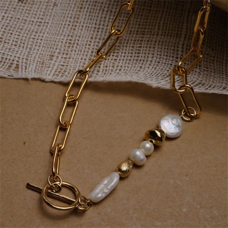Ожерелье с круглой пряжкой женское металлическое ожерелье жемчугом