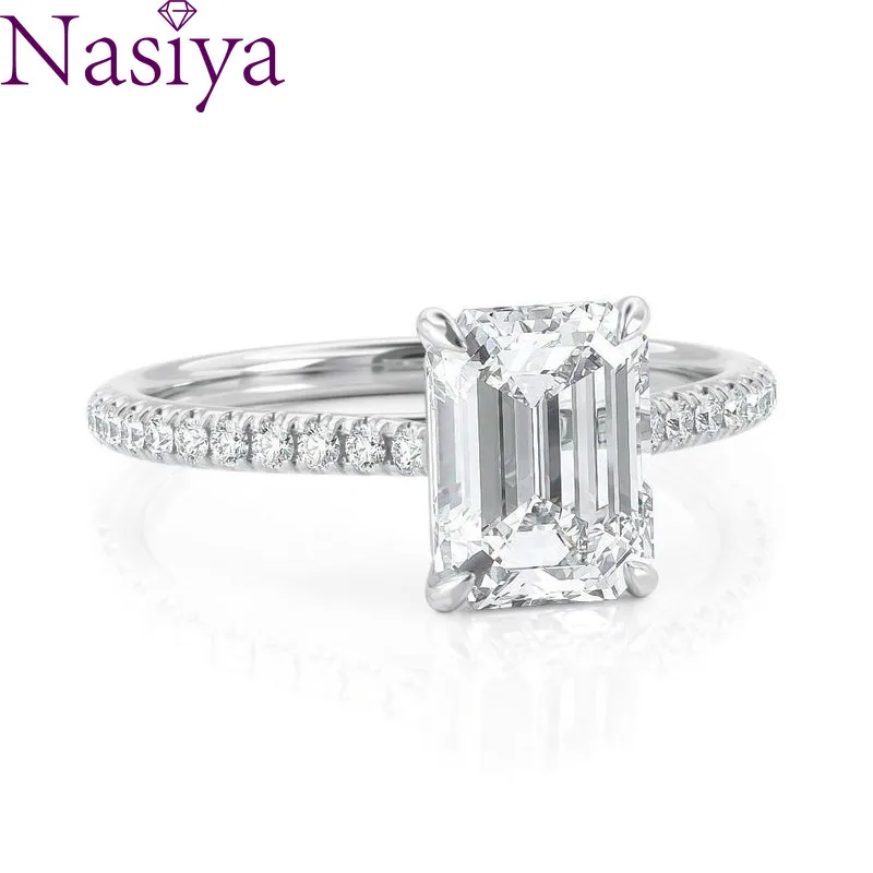 NASIYA 6X8mm EF Цвет изумрудная огранка кольца с муассанитом 14 к 585 Белое золото для Для