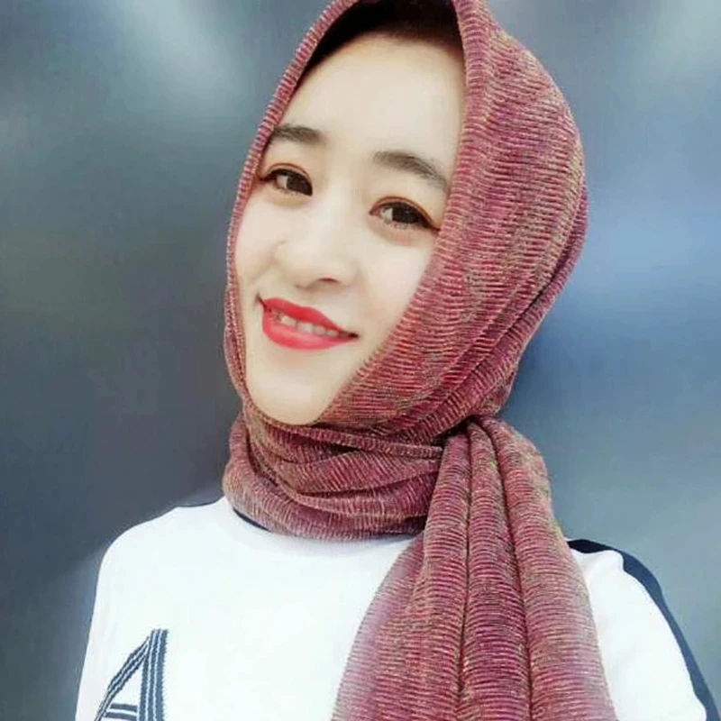 

Glitter women gold silk solid color muslim hijab shawls and wraps pashmina bandana female foulard soft thin hijabs head scarf