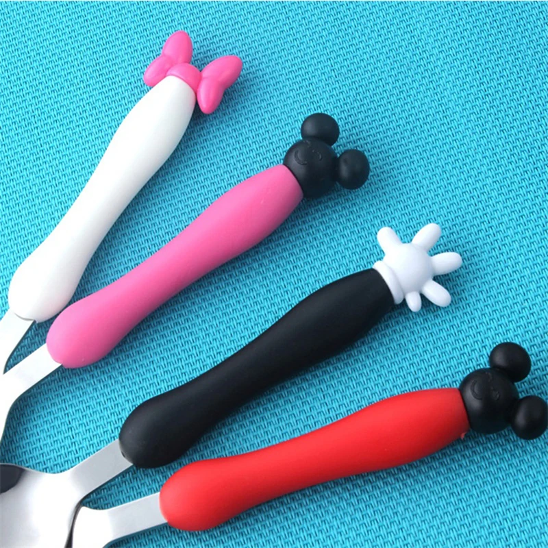 Дисней мультфильм Микки Минни детская Вилка Набор для кормления ребенка ложка из