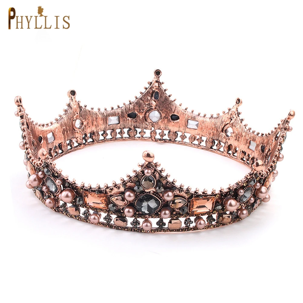

PHYLLIS A96 Vintage Wedding Crown Baroque Crystal Headband Bridal Hair Accessories Prom Queen Tiara Bride Round Crown Headpieces