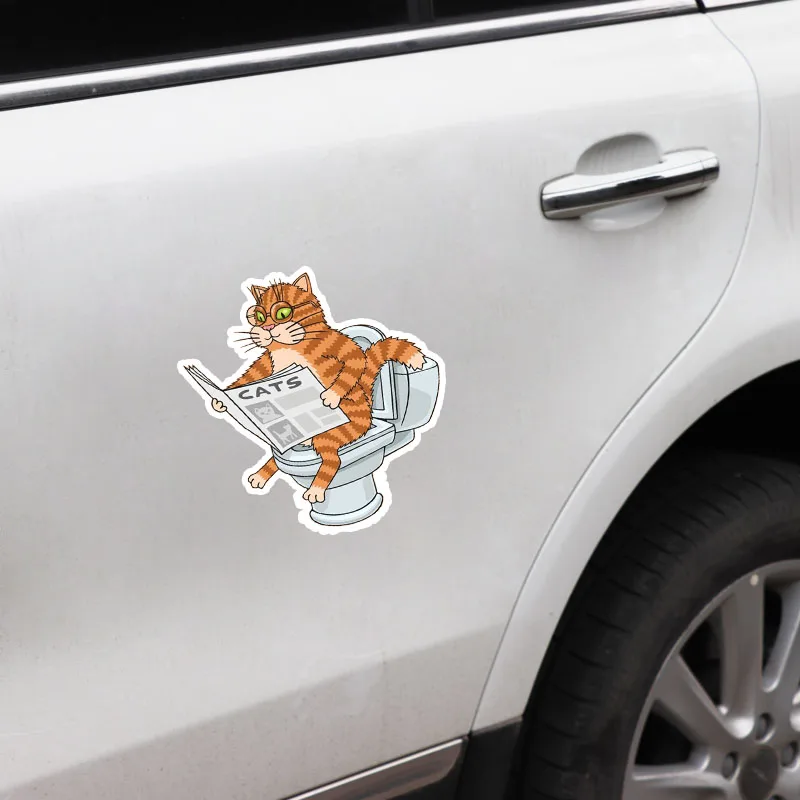 Aliauto забавная Автомобильная наклейка кошка на унитаз для чтения газет Виниловая