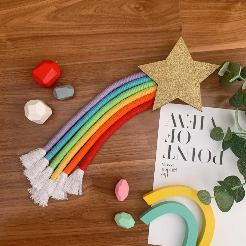 6 линий макраме Радужный подвесной орнамент сделай сам Плетеный Настенный декор