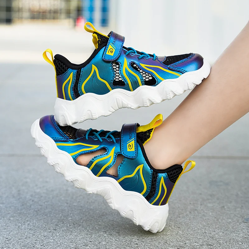

Fashion Running Sneakers Boys Summer Sport Sandals Breathable Mesh Kids Walking Shoes Hollow Out Lightweight Non-slip Soft