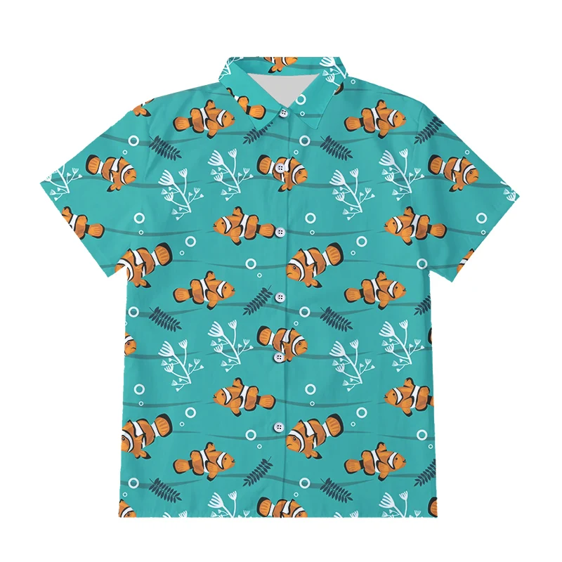

IFPD EU Size Men Hot Sale Clownfish Casual Button Shirt 3D Print Animal Casual Short Sleeve Summer Fashion Harajuku Shirts 6XL