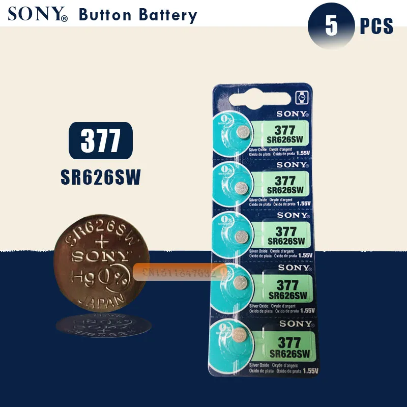 5 шт. Новинка sony 377 SR626SW SR626 AG4 1,55 в оксид серебра часы батарея SR626SW 377 Кнопка монетница Сделано в Японии