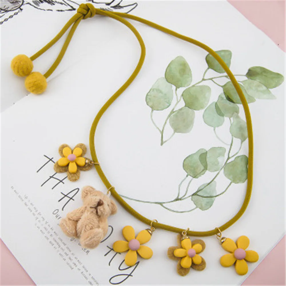 Детское ожерелье для девочки из ткани с милым мультяшным медведем и цветком