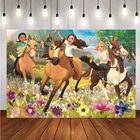 Фон для фотосъемки с изображением духовой лошади для езды на сцене принцессы для девочек на 1-й День рождения фон для фотосъемки Декор баннер реквизит