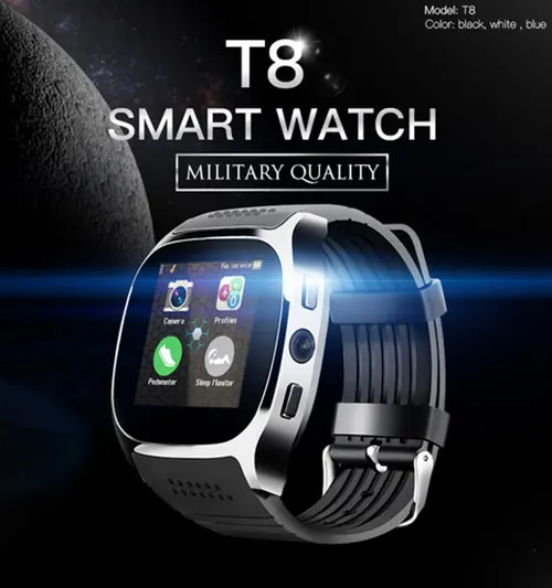 

T8 Bluetooth Smart Watch With Camera Music Player Facebook Whatsapp Sync SMS Smartwatch Support SIM TF Card For Android ETC