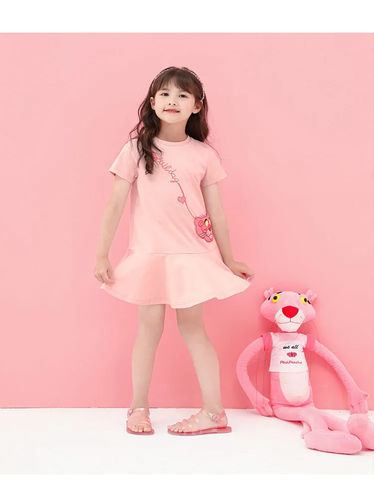 

Girls' dress summer 2021 new Zhongda children's red backpack printed princess skirt lace sleeve children's skirt