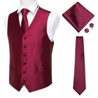 Мужской костюм-жилет Hi-Tie из 100% шелка, винно-красный жилет, комплект одежды для мужчин, мужской повседневный жилет для делового костюма, официальная куртка