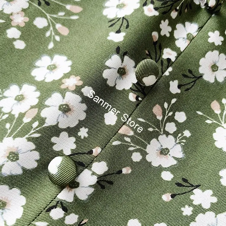 

Women Satin Split Skirts Flower Printed Glossy High Waist A-line Floral Midi Skirt with Buttons 2020 Summer New