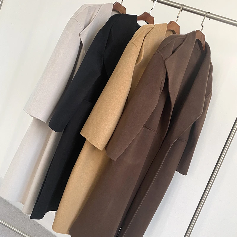 Новое Женское шерстяное длинное пальто зимняя теплая куртка средней длины с