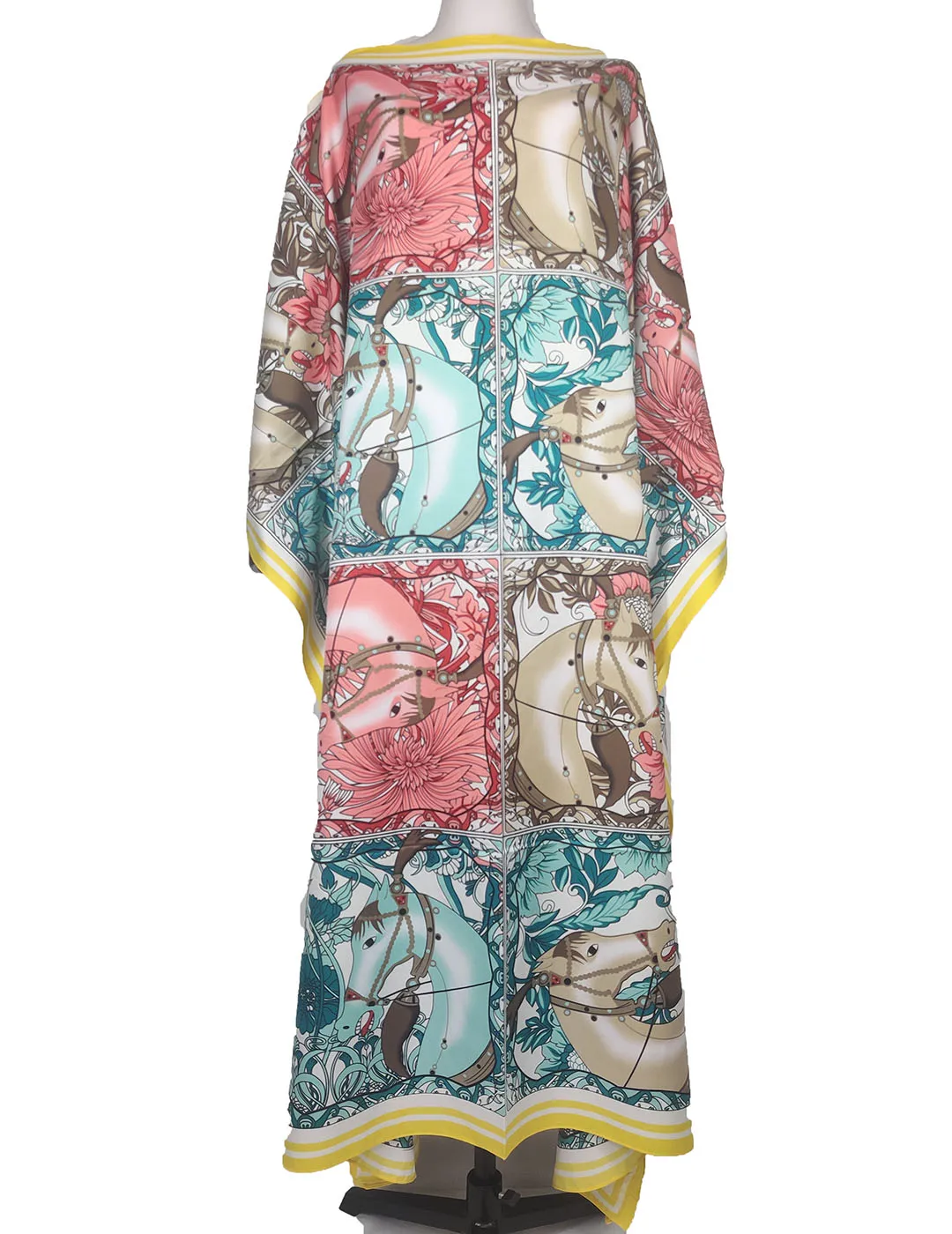 

African Dresses For Women Bright Color Muslim Twill Silk Bohemian Abaya Full Length Kaftan Dress Soft Women Loungewear Cothes