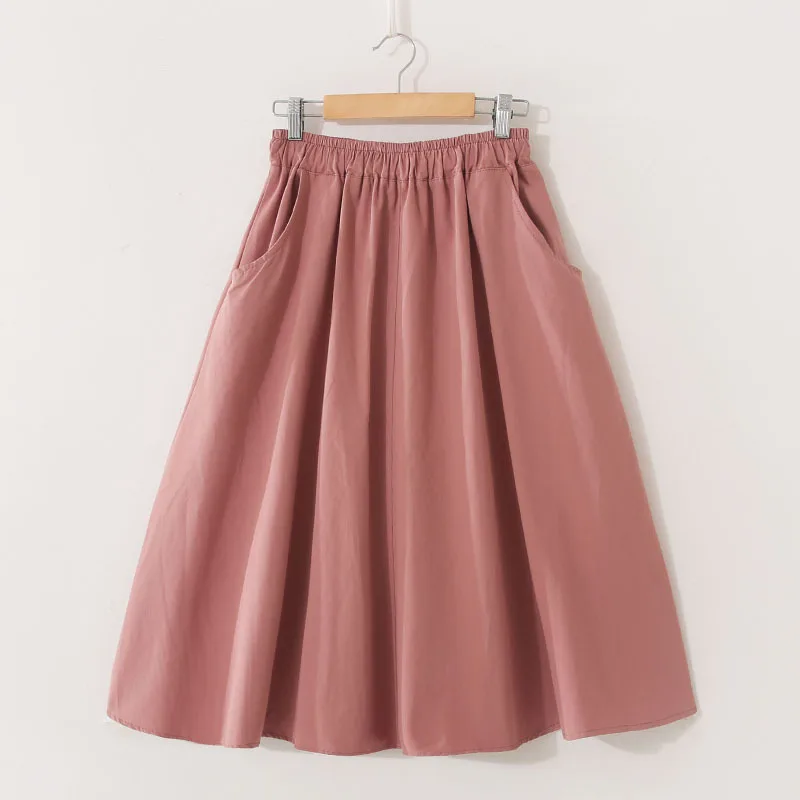 Юбка женская хлопковая средней длины однотонная простая юбка с эластичной
