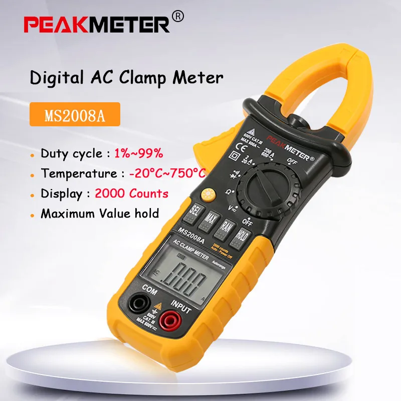 Профессиональный цифровой зажим переменного тока PEAKMETER MS2008A с подсветильник кой