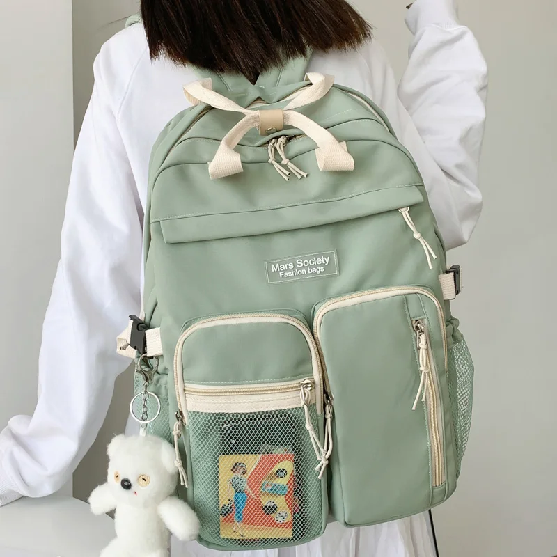 

Large Capacity Double-deck Waterproof Nylon Women Backpack Multi-pocket Ring Buckle Portable College Girl's Schoolbag New