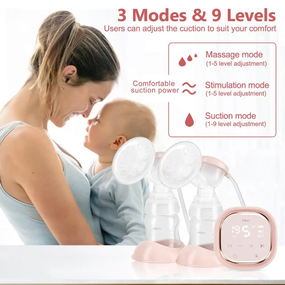 Electric Breast Pump Double Milk Feeding Extractor Strong Suction Pain Free with LED Intelligent Touch Screen with Night Light