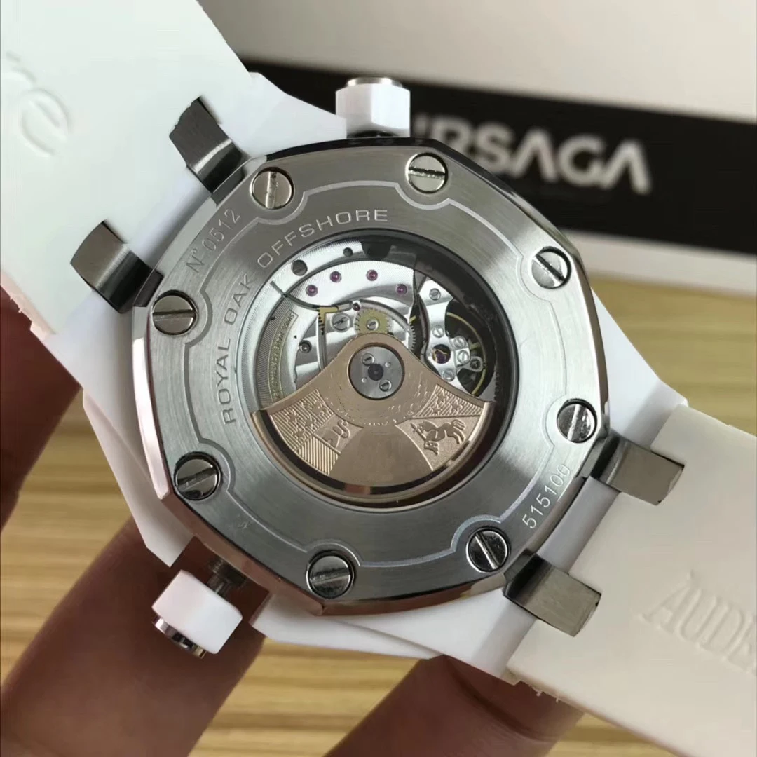 

Classic New Men Stainless Steel Automatic Mechanical Limited Sapphire White Ceramic Watch Blue Rubber Royal Oaks ETA 3120