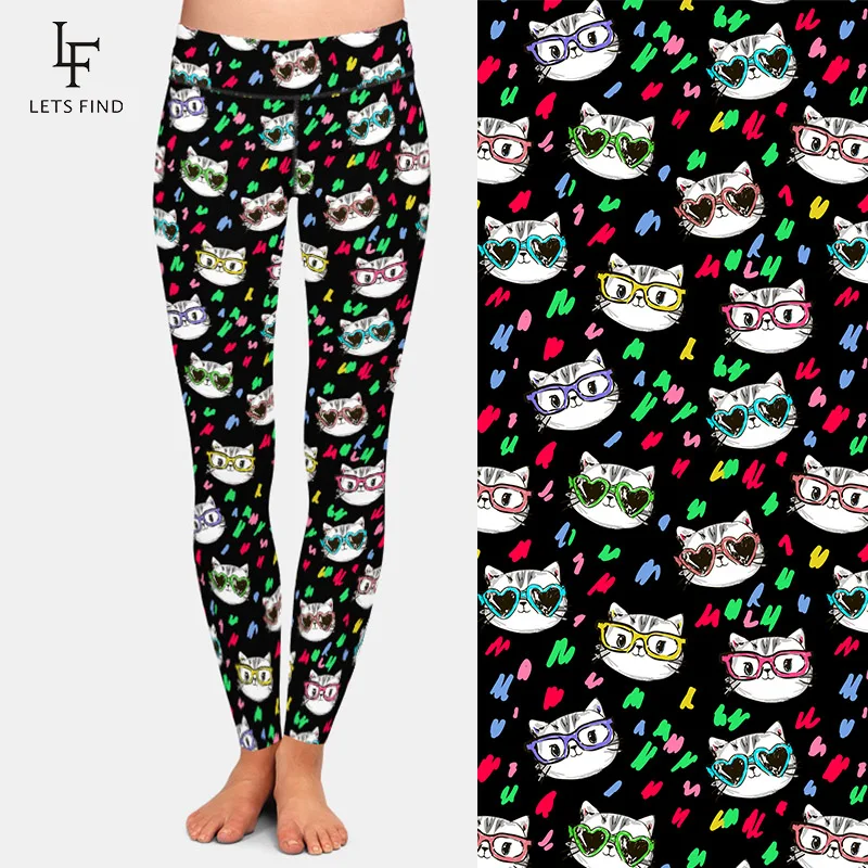 LETSFIND высококачественные милые женские черные леггинсы с рисунком кошек из