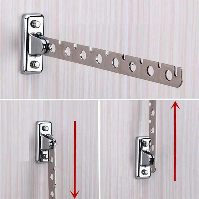 

6-hole Rack Folding Stainless Steel Clothes Hook Rack With Screws Movable Coat Swing Hanger Clothing Rail