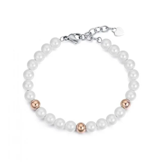 

Runda Lady Pearl Beaded Stainless Steel Bracelet Girl Fashion Rose Gold Jewelry Holiday Gift