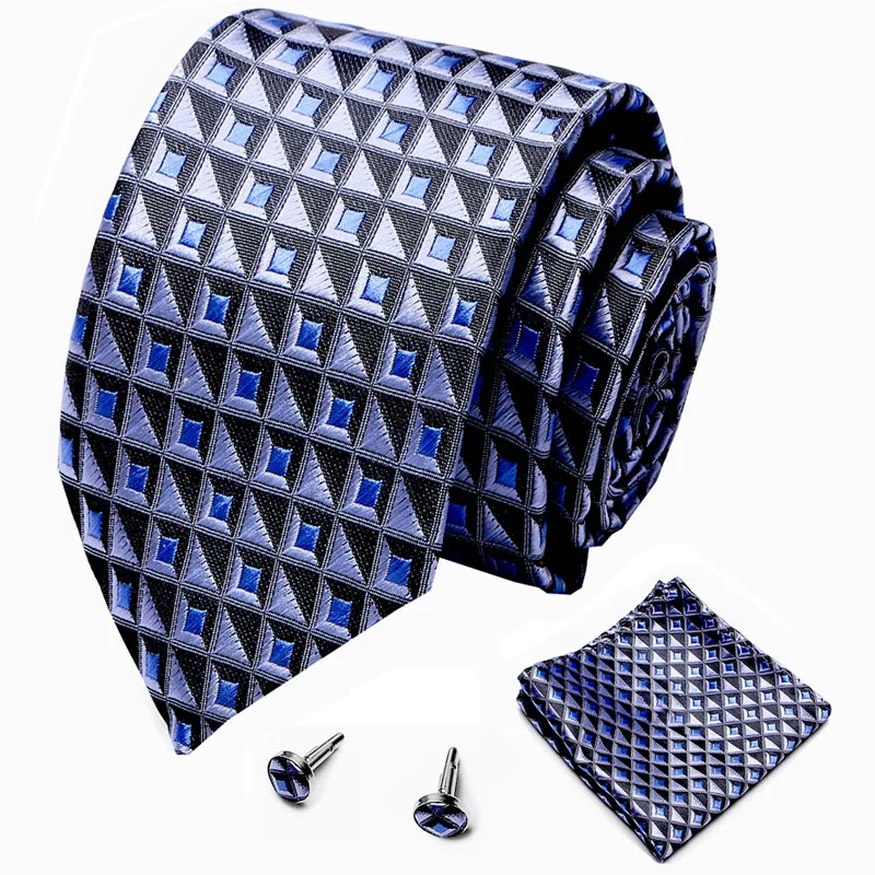 

Mens Tie Skinny Blue palid 100% Silk Classic Jacquard Woven Extra long Tie Hanky Cufflink Set For Men Formal Wedding Party