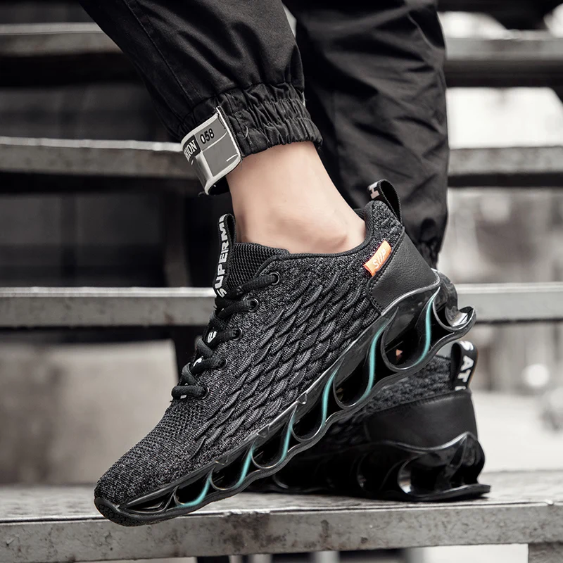 

Black Fish Scales Men Casual Shoes Male Sneakers Fashion Blade Sole New Arrival Running Shoes for Men Sport Shoes Breathable