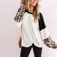 autumn top women long sleeve t shirt female leopard stitching tees fashion loose top lady t shirt