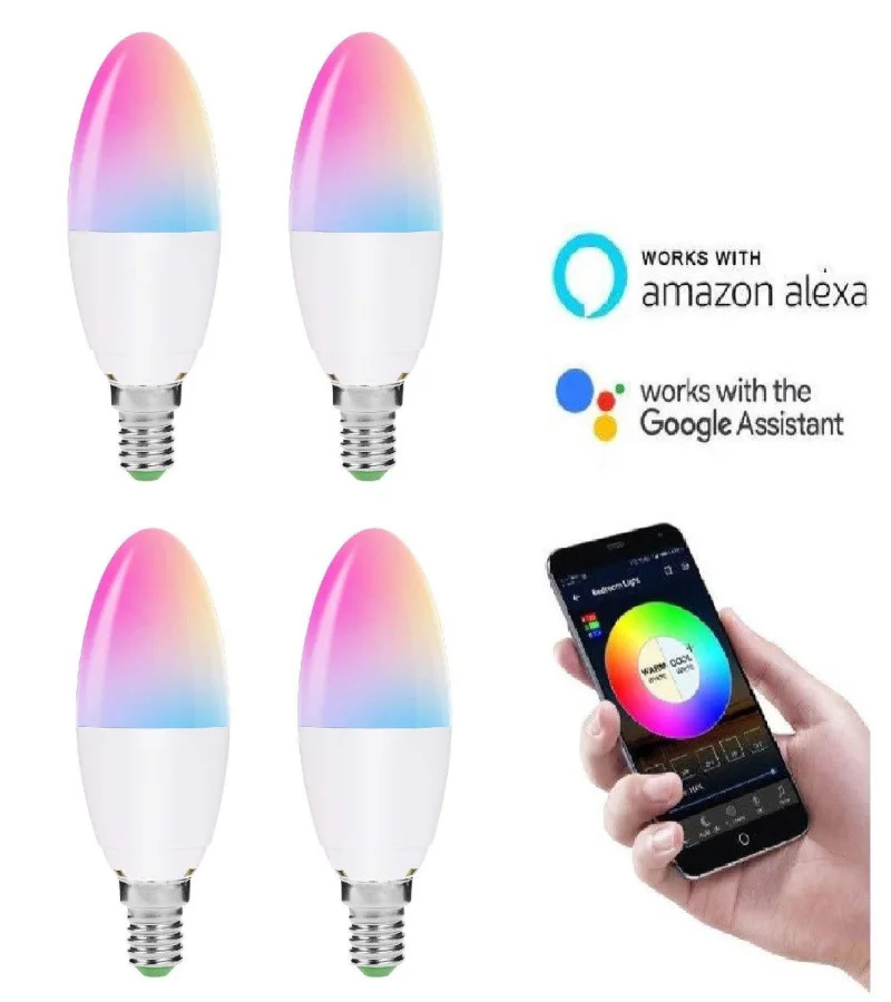 

Умная Wi-Fi Светодиодная лампа-свеча E14 COB, 5 Вт, работает с Alexa/Google/Xiaomi Home, 85-265 в, RGB + CCT, затемняемый таймер, Волшебная лампочка