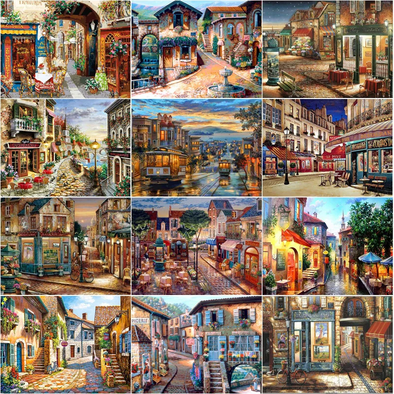 

Landscape Wall Art Diamond Painting of Gorgeous and Noisy Town Streets and Buildings On A Modern Style Background Decorative Art