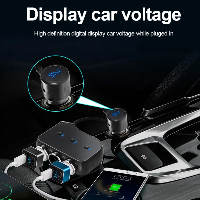 CDEN car charger cigarette lighter socket splitter 4 USB port 3 power adapter voltage display | Автомобили и мотоциклы