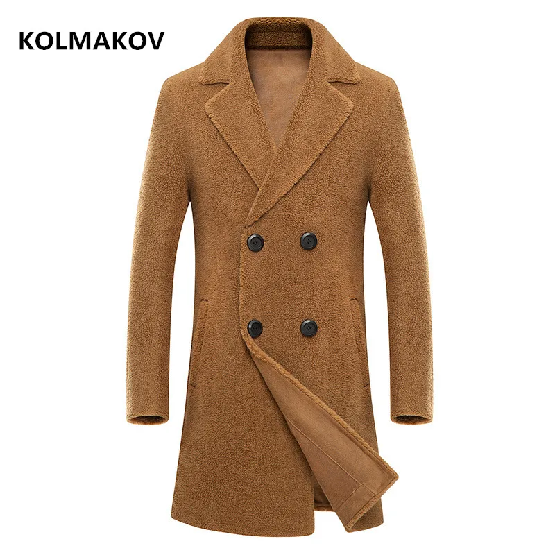 

2021 New arrival Sheep shearling coat Men ,men's Woolen Trench Coat high quality Overcoats Male Business Wool Jackets Man