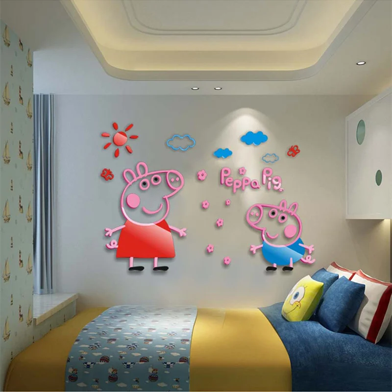 Милая мультяшная свинка пеппа для детской комнаты настенные наклейки печатные