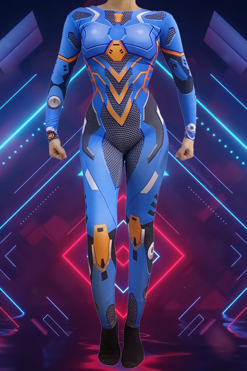 

Women Robot Dance Cosplay Costume Anime Role-playing Stage Performance Leotard Personality Spandex Print Stretch Skinny Jumpsuit