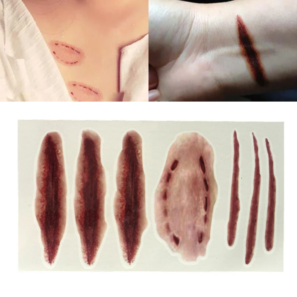 3D ужасные смешные наклейки на Хэллоуин водостойкие мгновенные сшитые травмы