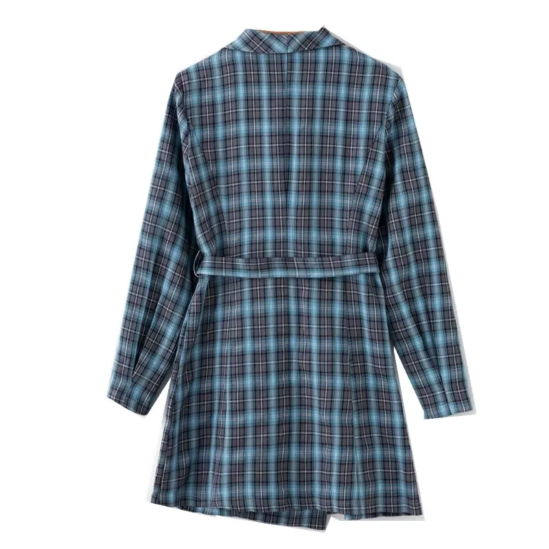 Женское клетчатое платье блейзер в клетку винтажное короткое с длинным рукавом