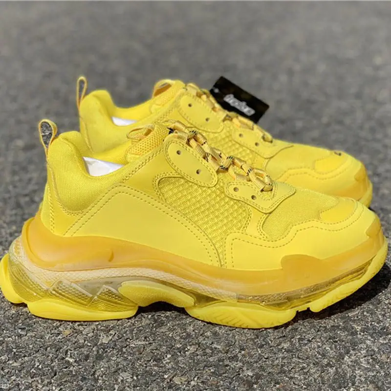 2019 Роскошные тройной S 17FW громоздкие кроссовки желтого цвета с украшением в виде