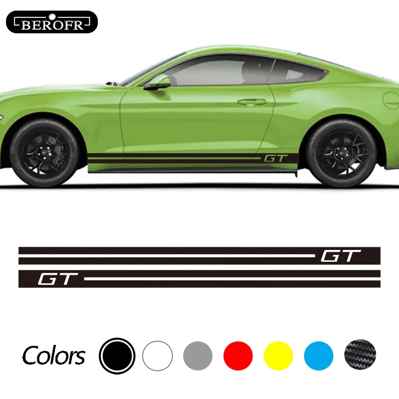 

Car Styling Carbon Fiber Vinyl Decal Door GT Logo Striped Side Skirt Racing Sport Body Sticker For Ford Mustang 2009-2019