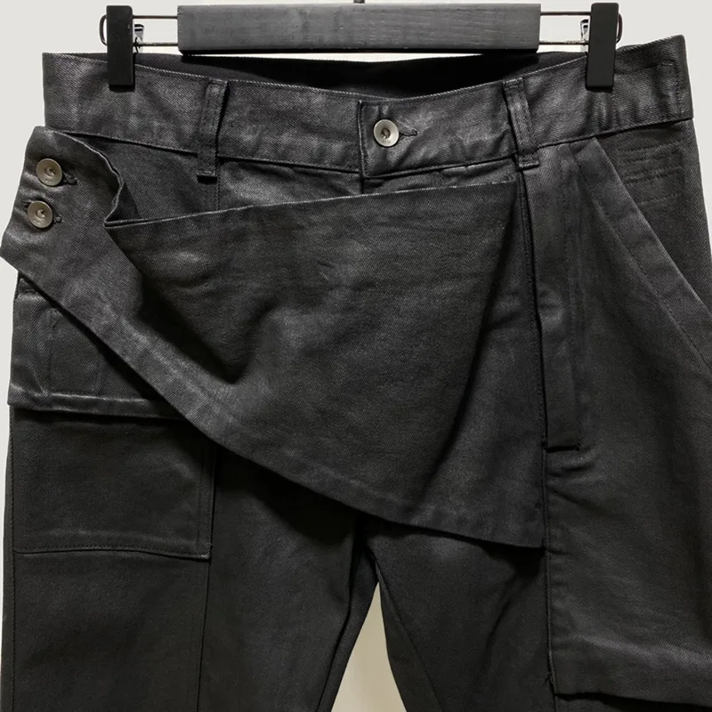 Famous Brand Rick High Stree Jeans Black Washed Owens Jeans for Men Slim Fit Distressed Pants Hip Hop Trousers