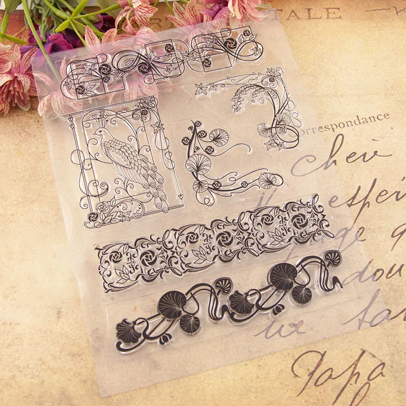 

2021 NEW Transparent Stamp Lace Flower Decor Flying Birds Clear Soft Stencil Seal handbook Scrapbooking Paper DIY Cards