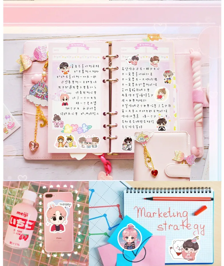 40 pieces of K pop Korean set Bangtan boys kawaii pegatinas stickers hand account sticker pack girl stickers cartoon stickers