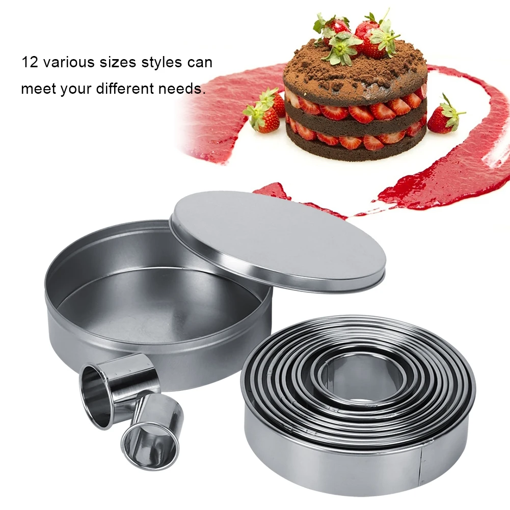 

12pcs Portable Round Cutting Cookie Molds Mousse Cake Mould Stainless Steel Ring Pastry Baking Accessories Cake Cookie Mould