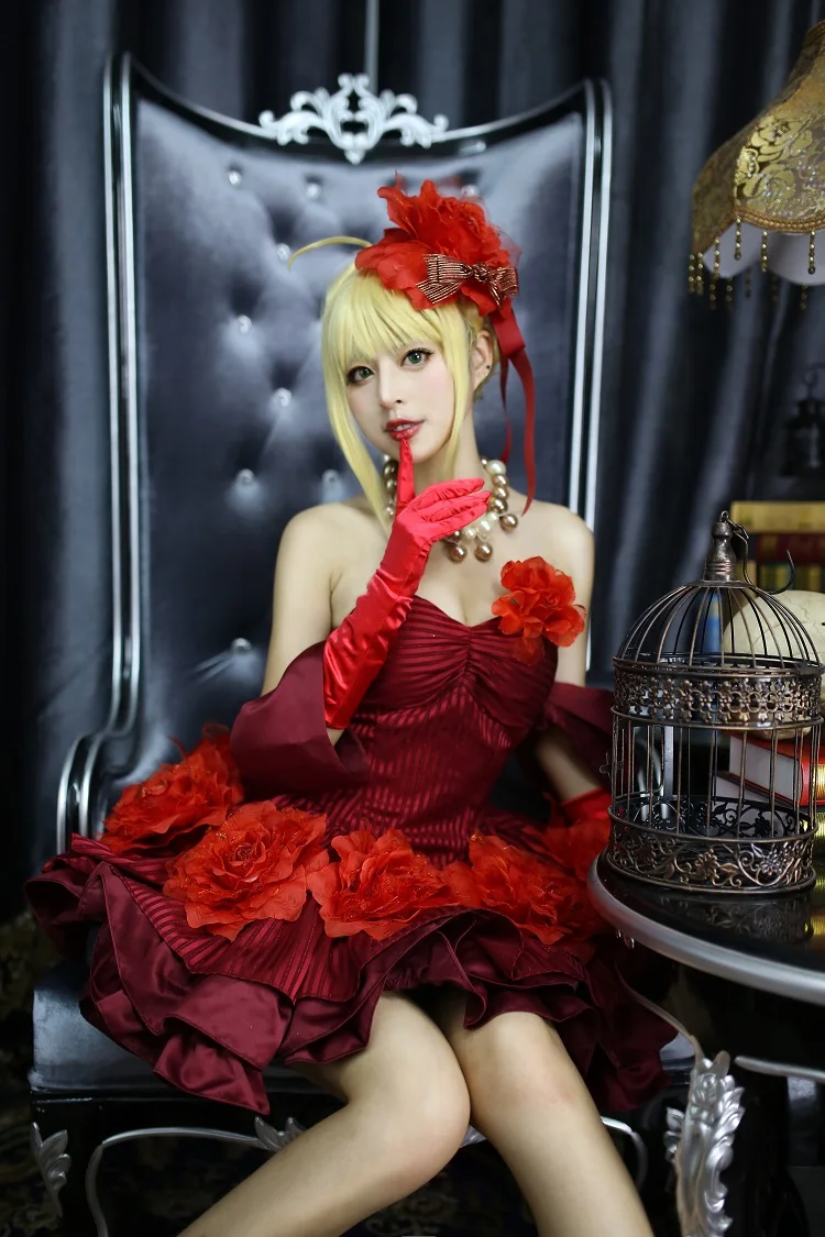 

[Customized] Anime Fate Grand Order FGO saber Red Rose Gorgeous Dress Cosplay Costume Women Halloween Free Shipping